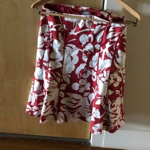 A line red& white floral skirt